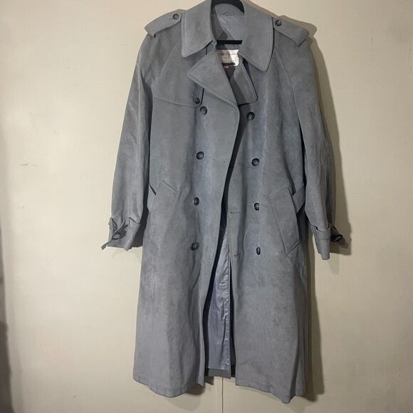 Jeffrey Banks For Lakeland Mens Coat 42L Gray Ultra Suede Double Breasted Trench - Picture 15 of 16